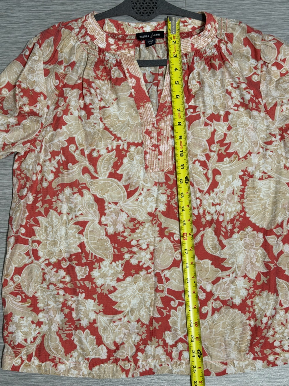 Nautica Jeans Women’s Small Floral Peasant Blouse Coral Boho Long Sleeve Top - Picture 4 of 10